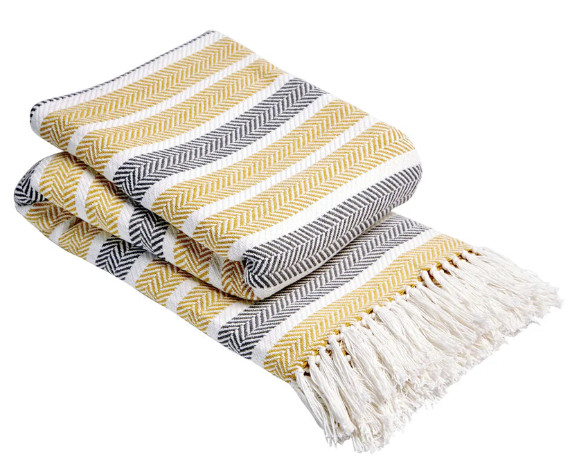 Stripe Handwoven Pure Cotton Throw Blanket with Tassels Eco-Friendly