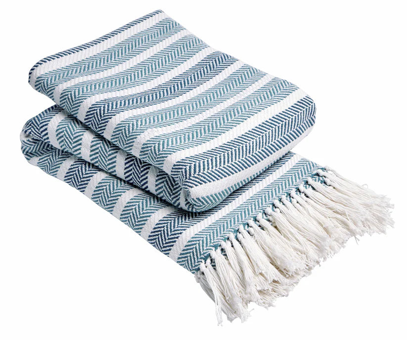 Stripe Handwoven Pure Cotton Throw Blanket with Tassels Eco-Friendly