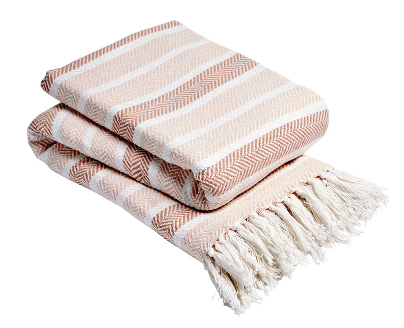 Stripe Handwoven Pure Cotton Throw Blanket with Tassels Eco-Friendly