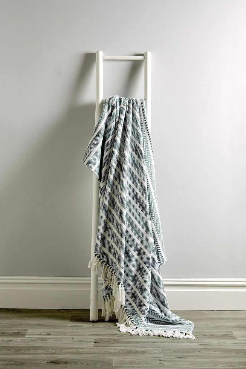 Stripe Handwoven Pure Cotton Throw Blanket with Tassels Eco-Friendly