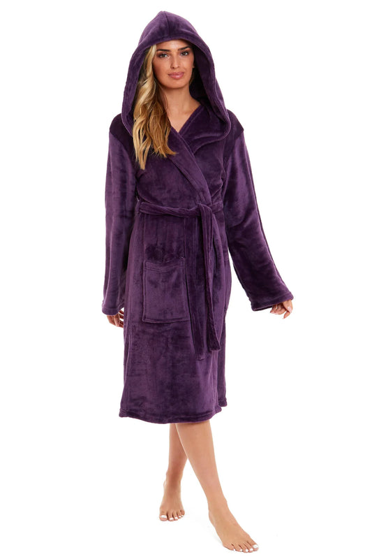Women's Ultra-Soft Hooded Plush Fleece Dressing Gown