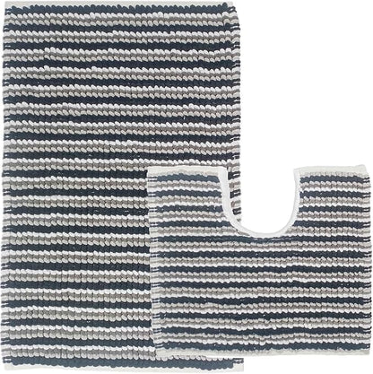 2 Piece Amalfi Super Soft Absorbent Bath Mat Set Jumbo Plush Cotton Pedestal Bath Rug with Modern Design for Bathroom