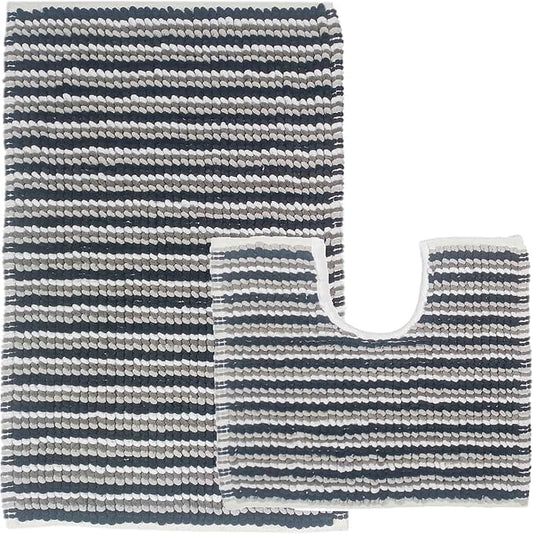 2 Piece Amalfi Super Soft Absorbent Bath Mat Set Jumbo Plush Cotton Pedestal Bath Rug with Modern Design for Bathroom