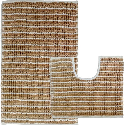 2 Piece Amalfi Super Soft Absorbent Bath Mat Set Jumbo Plush Cotton Pedestal Bath Rug with Modern Design for Bathroom