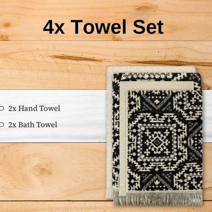 4 Piece Moroccan Towel Set 100% Cotton 500GSM High Absorbency