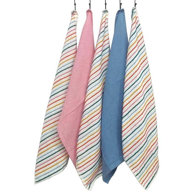 5 Pack Super Absorbent Cotton Kitchen Tea Towels Striped Quick Drying