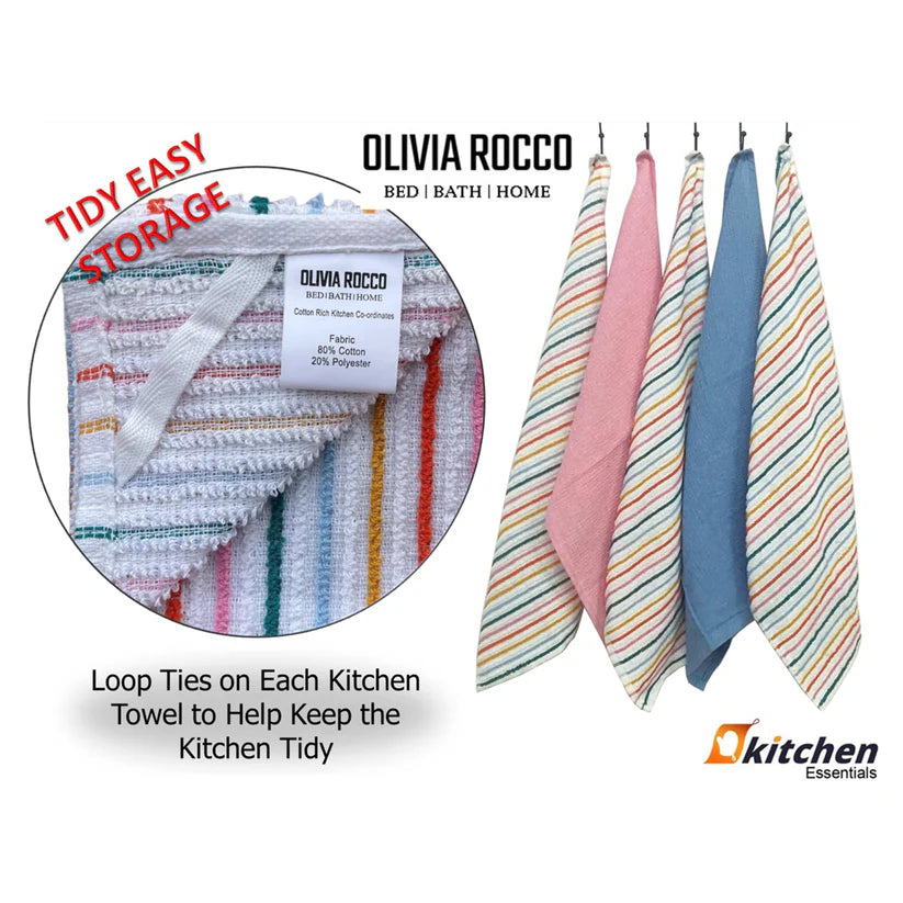 5 Pack Super Absorbent Cotton Kitchen Tea Towels Striped Quick Drying