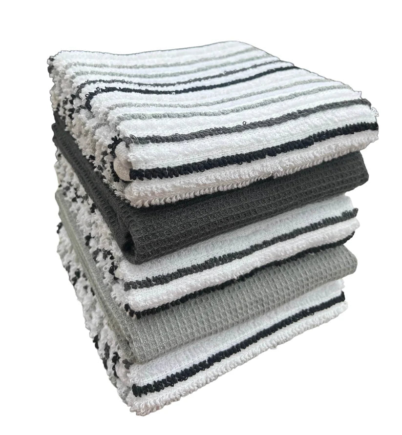5 Pack Super Absorbent Cotton Kitchen Tea Towels Striped Quick Drying
