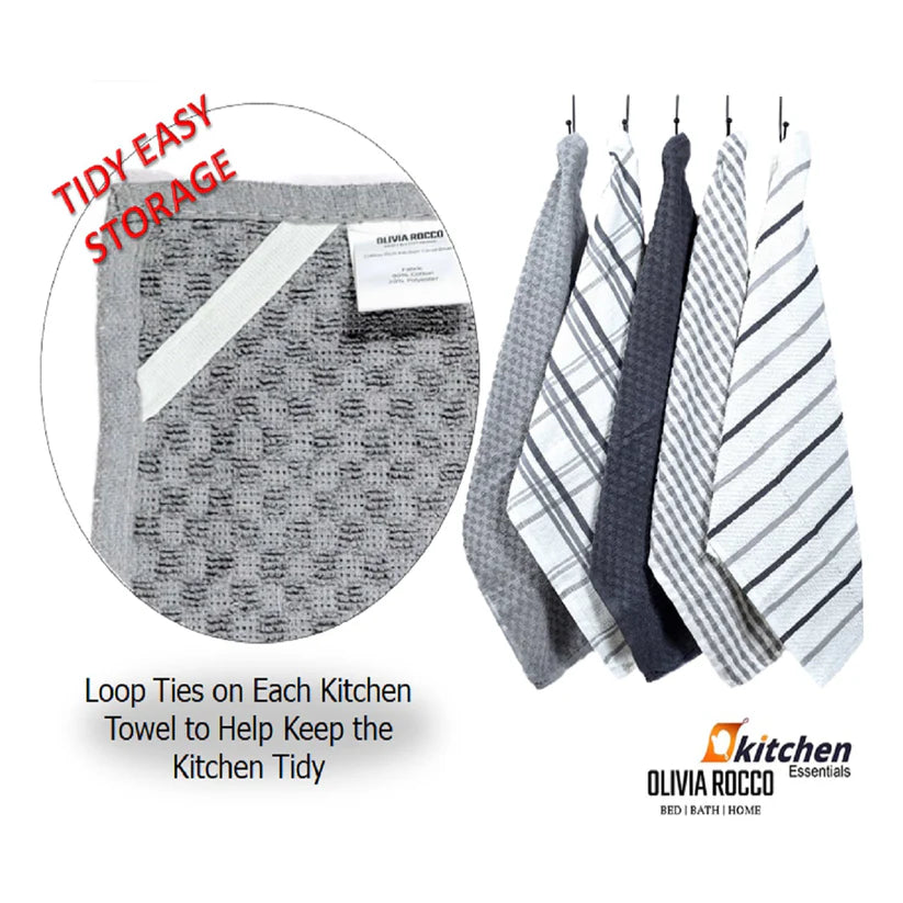 5 Pack Super Absorbent Check Quick Drying Cotton Terry Kitchen Tea Towels Durable Versatile Dish Towels for Home and Professional Use