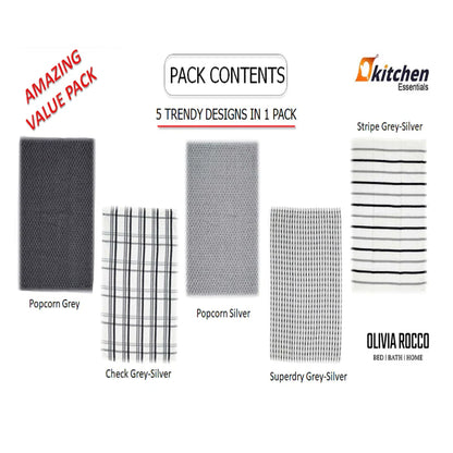 5 Pack Super Absorbent Check Quick Drying Cotton Terry Kitchen Tea Towels Durable Versatile Dish Towels for Home and Professional Use