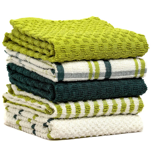 5 Pack Super Absorbent Check Quick Drying Cotton Terry Kitchen Tea Towels Durable Versatile Dish Towels for Home and Professional Use
