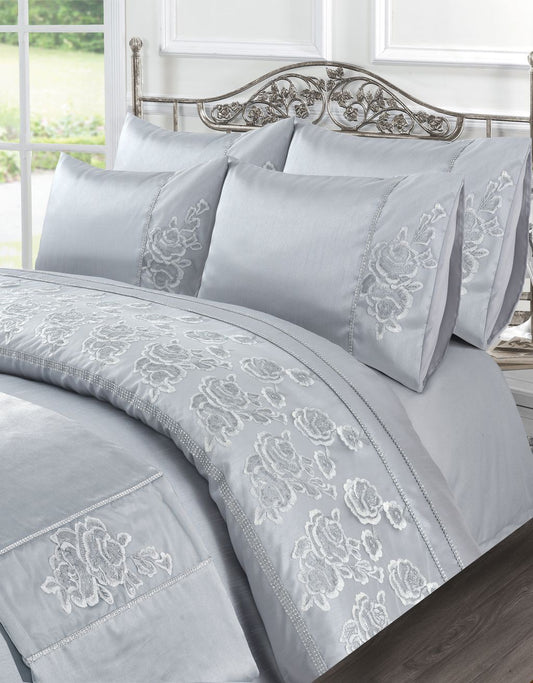 Amara Embroidered Textured Duvet Set 2 Colours