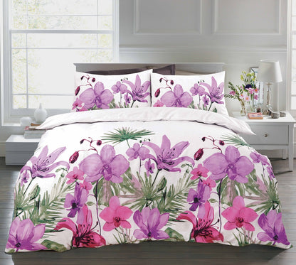 Lily Printed Quilt Duvet Cover Set Lilac & Teal
