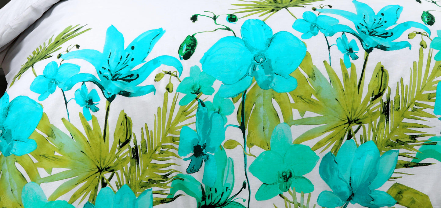 Lily Printed Quilt Duvet Cover Set Lilac & Teal