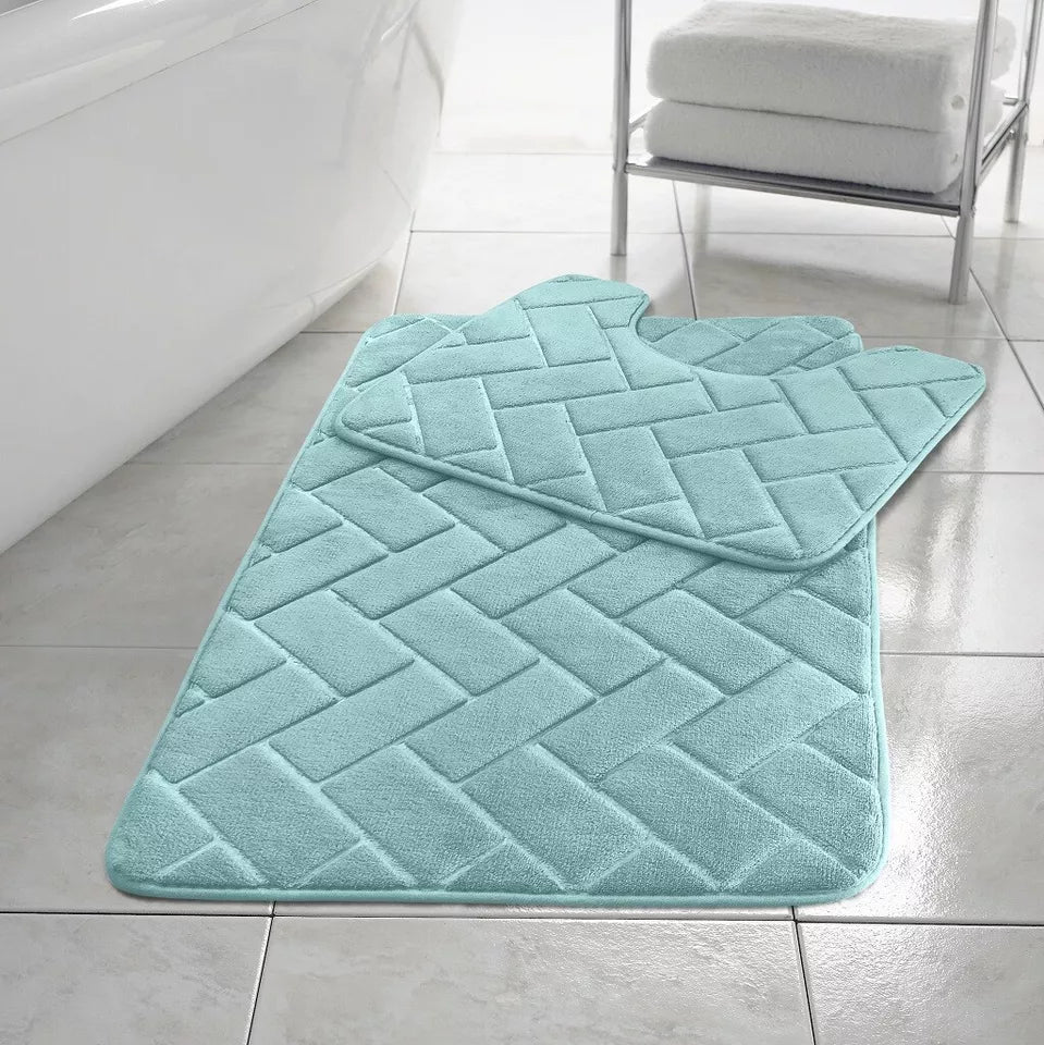 Block Bath & Pedestal Mat 2 Piece Set Memory Foam  Non Slip