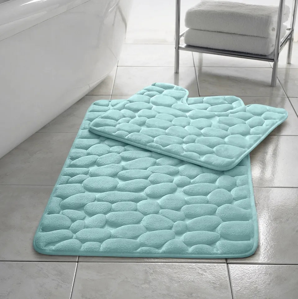 Pebbles Bath Mat Pedestal Set Memory Foam Non-Slip Super Soft (2pcs)