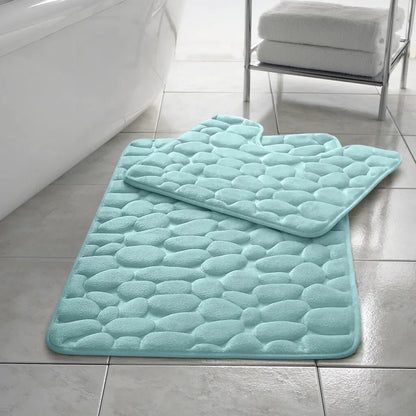 Pebbles Bath Mat Pedestal Set Memory Foam Non-Slip Super Soft (2pcs)