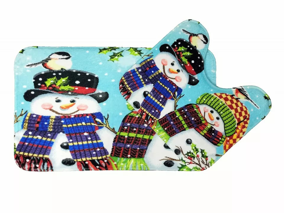 Bath Mat Set Memory Foam Anti Slip Christmas Festive Decor Gonks Santa Snowman