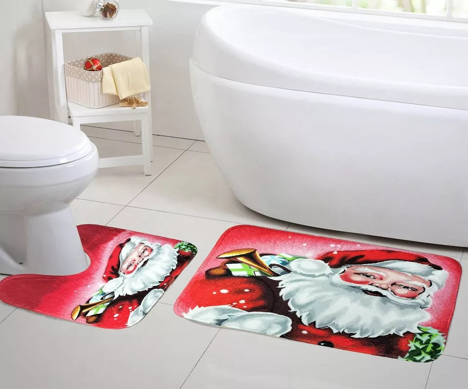 Bath Mat Set Memory Foam Anti Slip Christmas Festive Decor Gonks Santa Snowman