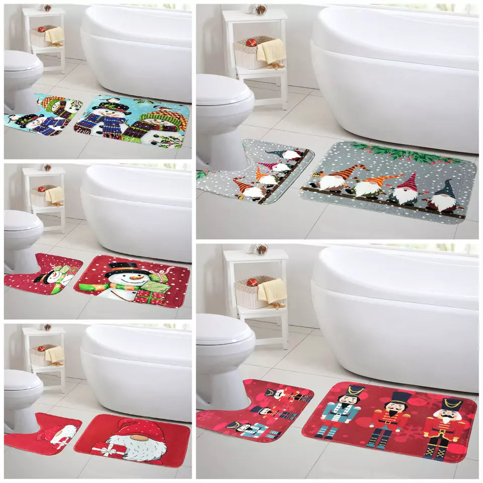 Bath Mat Set Memory Foam Anti Slip Christmas Festive Decor Gonks Santa Snowman