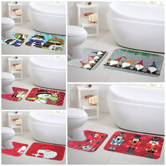 Bath Mat Set Memory Foam Anti Slip Christmas Festive Decor Gonks Santa Snowman