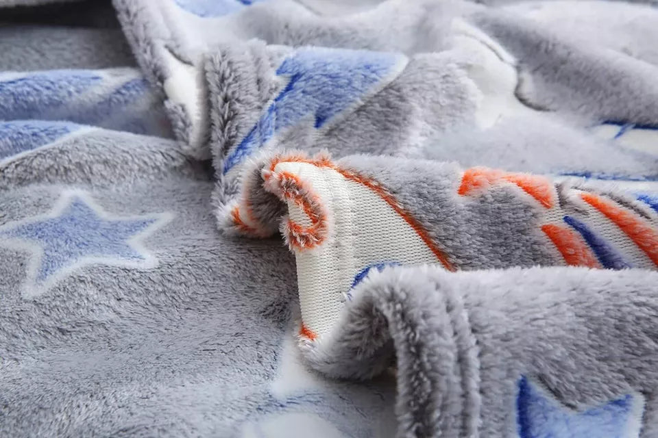 Glow In The Dark Throw Space Fleece Kids Fluffy Cosy Bedroom Spaceships Blanket