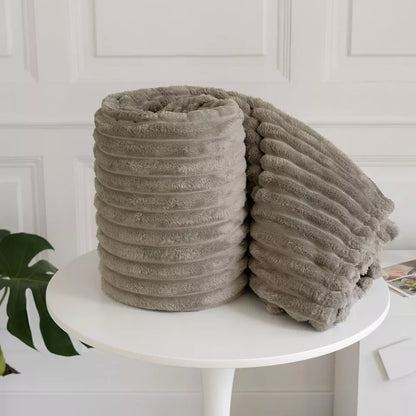 Ribbed Throws Fleece Blanket Chunky Cord Faux Fur Large Size Sofa Bed Soft Warm