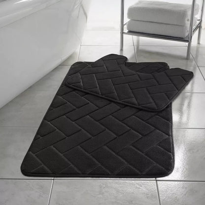 Block Bath & Pedestal Mat 2 Piece Set Memory Foam  Non Slip