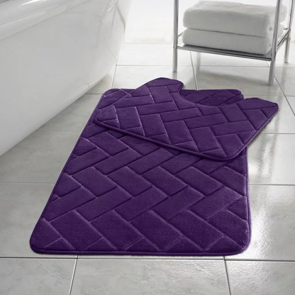 Block Bath & Pedestal Mat 2 Piece Set Memory Foam  Non Slip