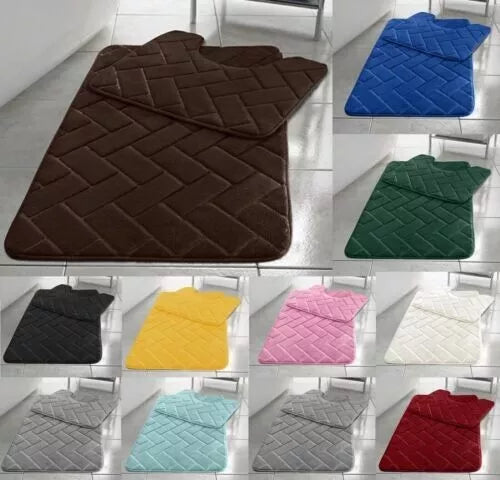 Block Bath & Pedestal Mat 2 Piece Set Memory Foam  Non Slip