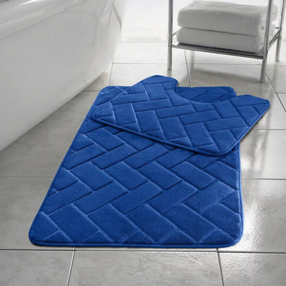 Block Bath & Pedestal Mat 2 Piece Set Memory Foam  Non Slip
