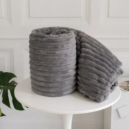 Ribbed Throws Fleece Blanket Chunky Cord Faux Fur Large Size Sofa Bed Soft Warm