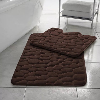 Pebbles Bath Mat Pedestal Set Memory Foam Non-Slip Super Soft (2pcs)