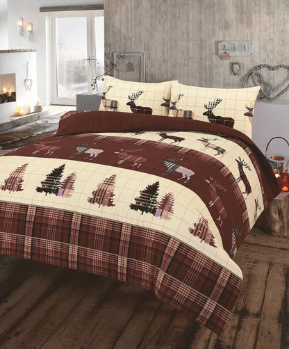 Luxury Thermal Flannelette Stag Duvet Set 100% Cotton Quilt Bedding All Sizes