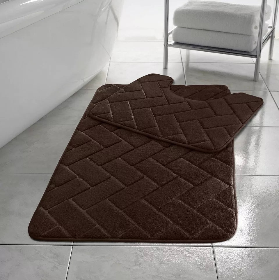 Block Bath & Pedestal Mat 2 Piece Set Memory Foam  Non Slip