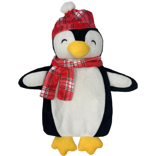 Christmas Hot Water Bottle with Festive Penguin Cover 1L Natural Rubber UK Safe Tested Winter Gift for Kids & Adults