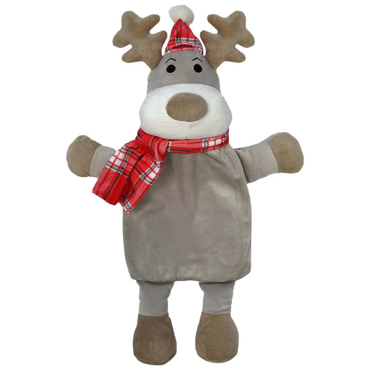 Christmas Hot Water Bottle with Festive Reindeer Cover 1L Natural Rubber UK Safe Tested Winter Gift for Kids & Adults