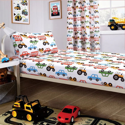 Construction Vehicle Vibrant Kids Duvet Set with Matching Pillowcase Optional Curtains