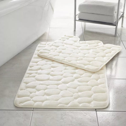 Pebbles Bath Mat Pedestal Set Memory Foam Non-Slip Super Soft (2pcs)