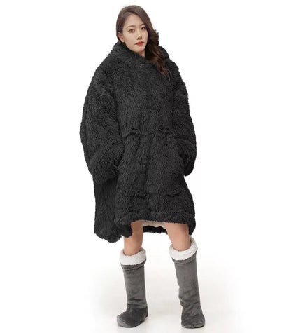 Blanket Hoodie Oversized Wearable Teddy Fleece Cuddles Long Fur Hodded Blanket