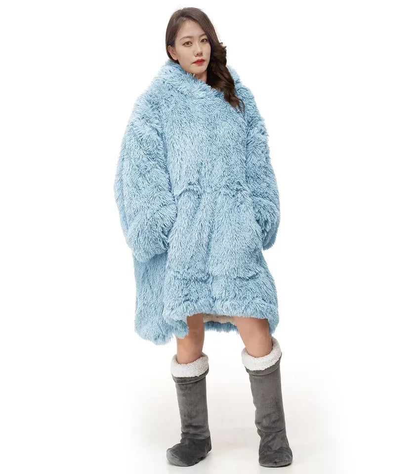 Blanket Hoodie Oversized Wearable Teddy Fleece Cuddles Long Fur Hodded Blanket