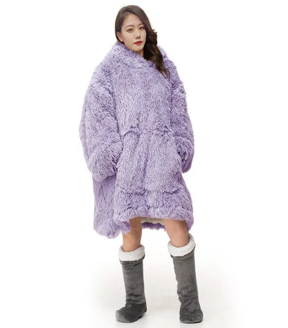 Blanket Hoodie Oversized Wearable Teddy Fleece Cuddles Long Fur Hodded Blanket
