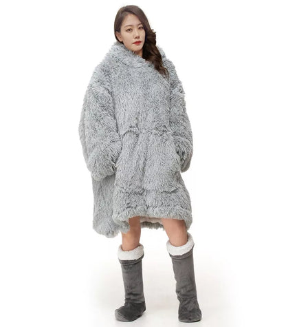 Blanket Hoodie Oversized Wearable Teddy Fleece Cuddles Long Fur Hodded Blanket