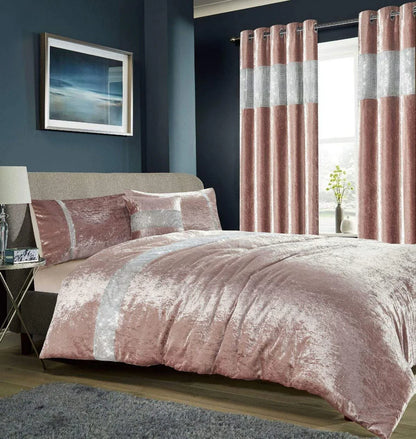 Diamante Crushed Velvet Duvet Set Breathable Luxurious OEKO-TEX Certified Bedding in Double King Super King Sizes Available in Silver Champagne Blush Pink