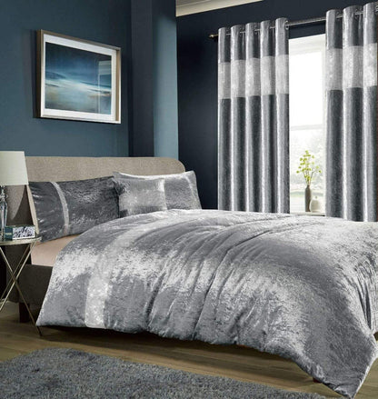 Diamante Crushed Velvet Duvet Set Breathable Luxurious OEKO-TEX Certified Bedding in Double King Super King Sizes Available in Silver Champagne Blush Pink