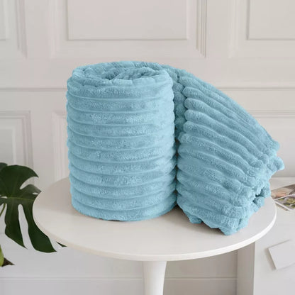 Ribbed Throws Fleece Blanket Chunky Cord Faux Fur Large Size Sofa Bed Soft Warm