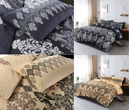 Duvet Cover Set Printed Floral Reversible Stripe Tanya Quilt Cover Bedding Set