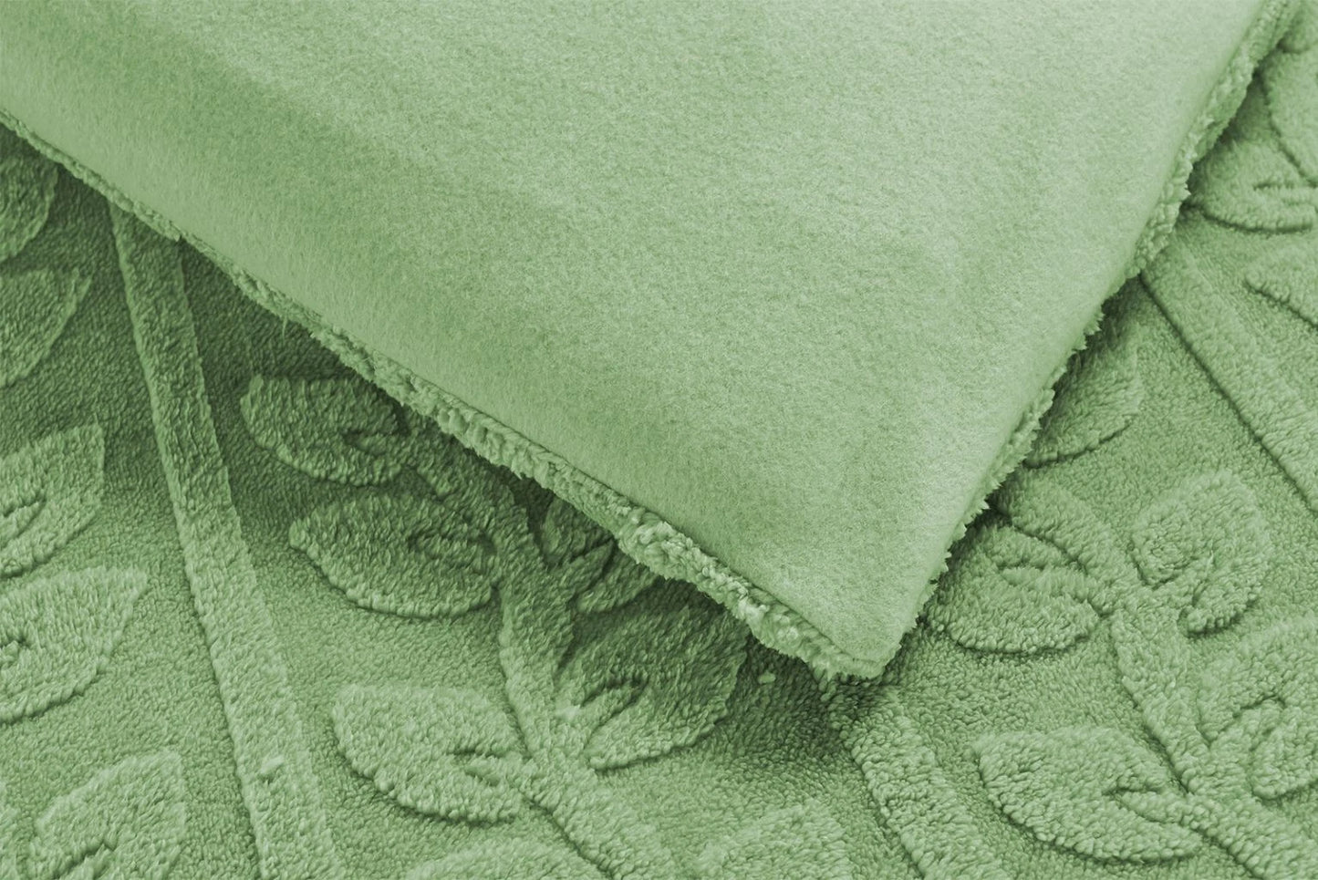 Teddy Fleece Leaf Duvet Set Grey, Beige, Green