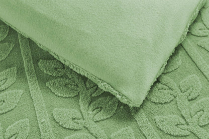 Teddy Fleece Leaf Duvet Set Grey, Beige, Green
