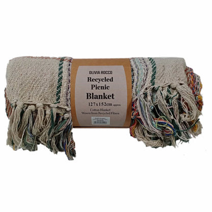 Eco-Friendly Recycled Cotton Picnic Blanket Check Stripe Design Super Soft Cosy